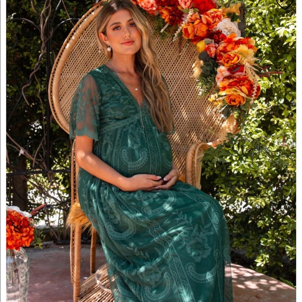 Teal Green Lace Maternity Dress
